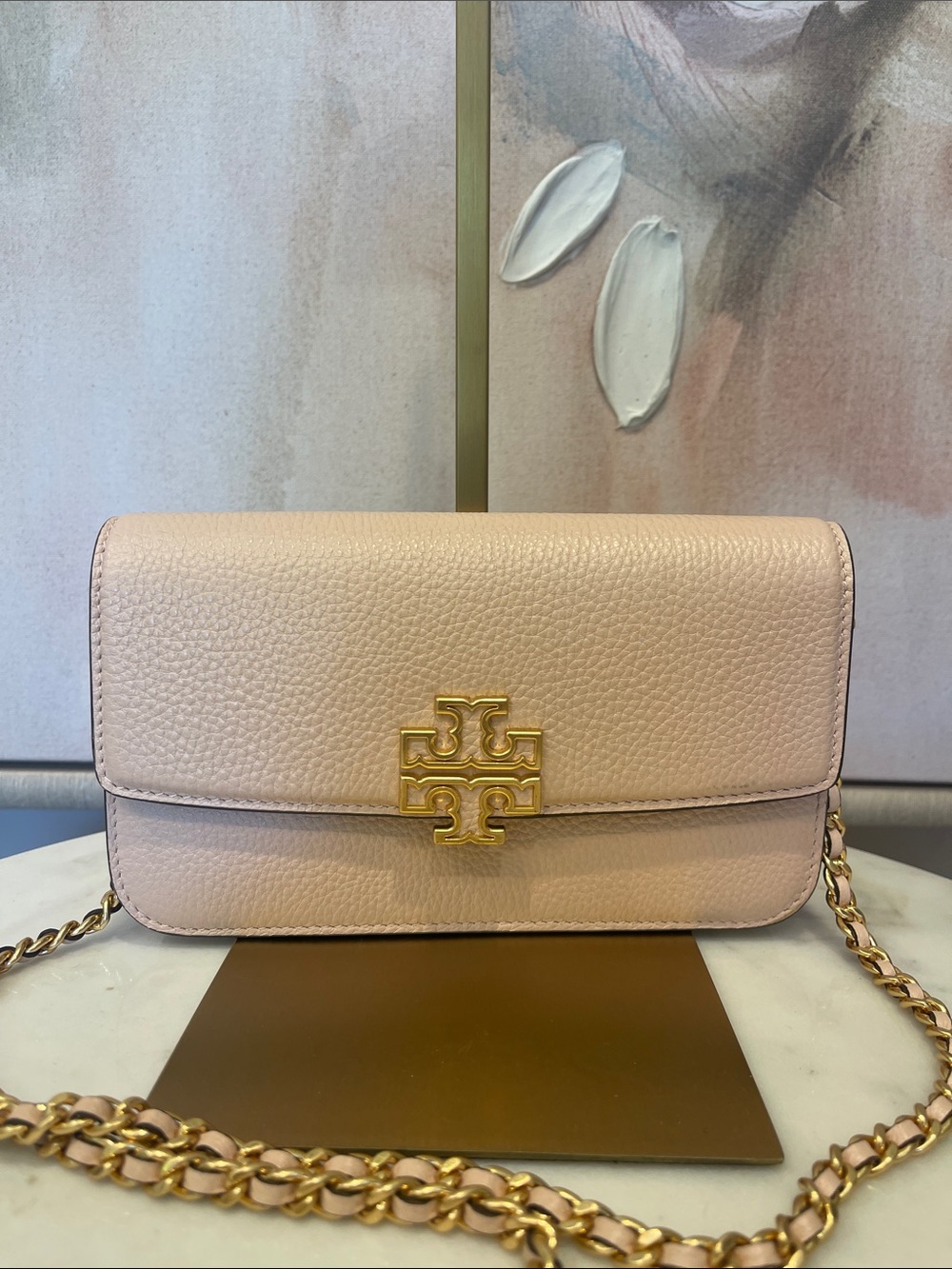 Tory Burch Blush Britten Pebbled Leather Crossbody with Gold Logo